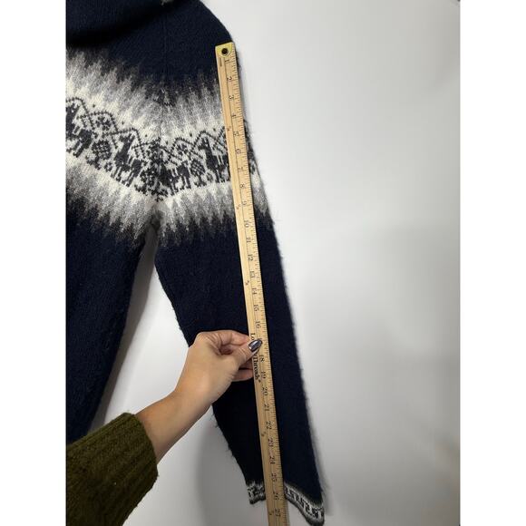 Alpaca Connection Hooded Zip Cardigan Sweater Fair isle Navy Gray Women M - Picture 8 of 8